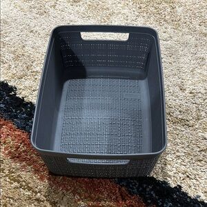 Curver Medium Jute Plastic Bin Dark Grey 4.7 QT 10" x 7" Woven Look Storage